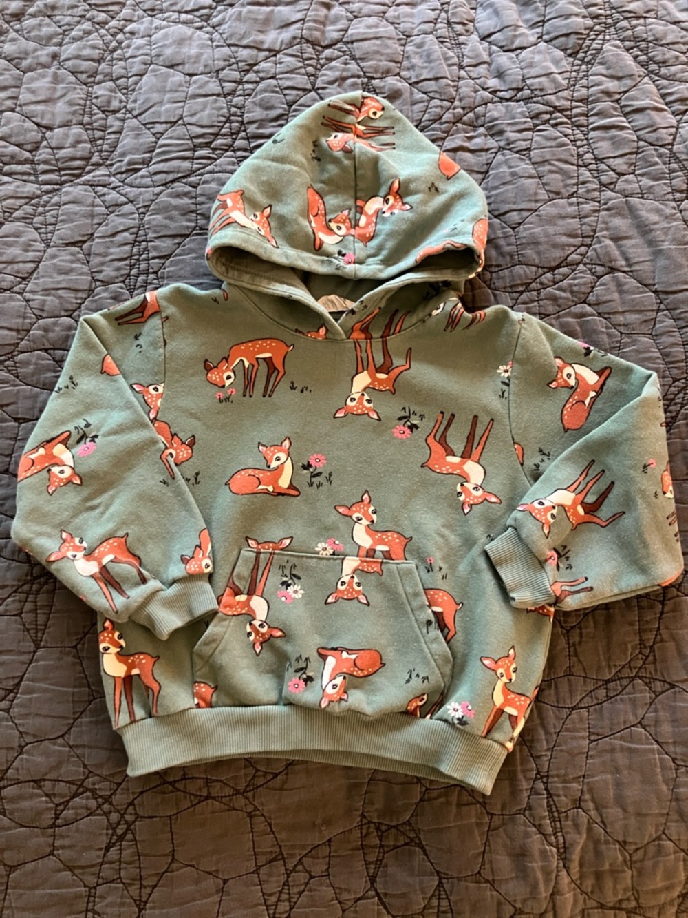 H&M Green Hoodie with Orange Deer Print